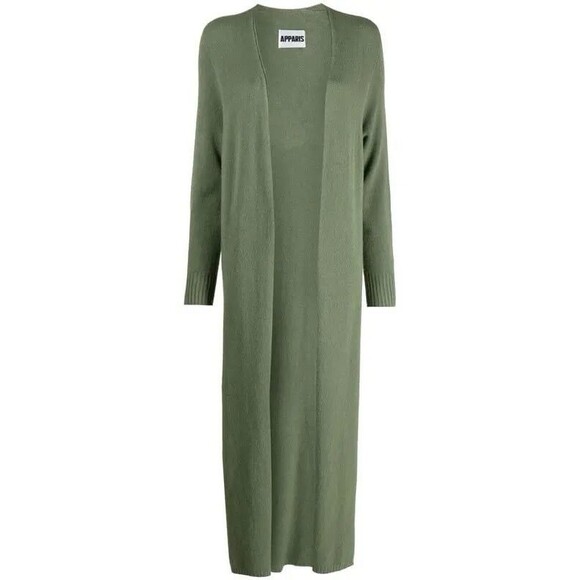 APPARIS Long Duster Cardigan Sweater Olive Green Maxi Split Sides Made in Italy - Picture 2 of 10